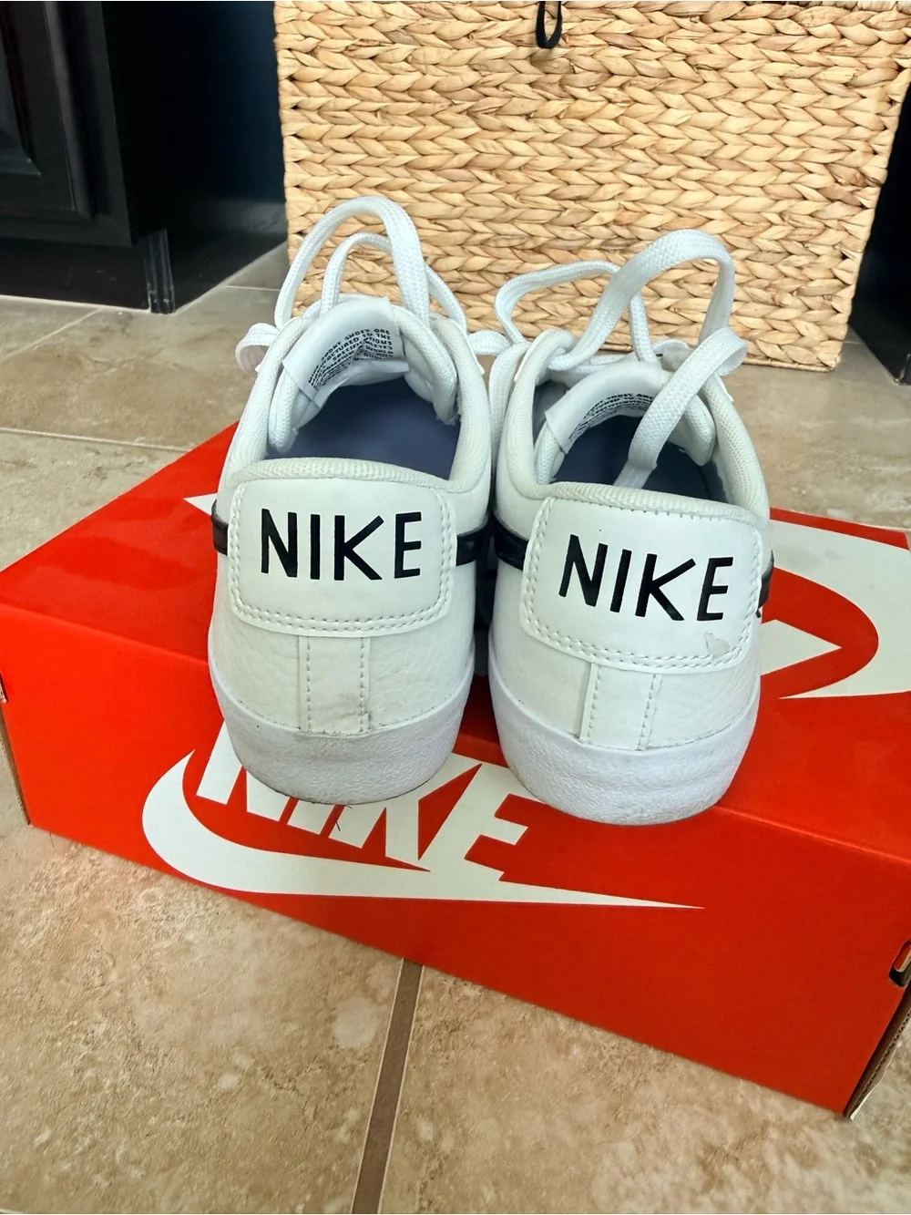 Nike White Low-Top Blazers Sneakers with Black Swoosh